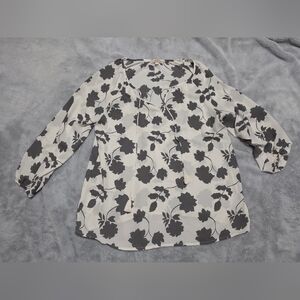 LOFT Cream Blouse with Grey Floral Motif